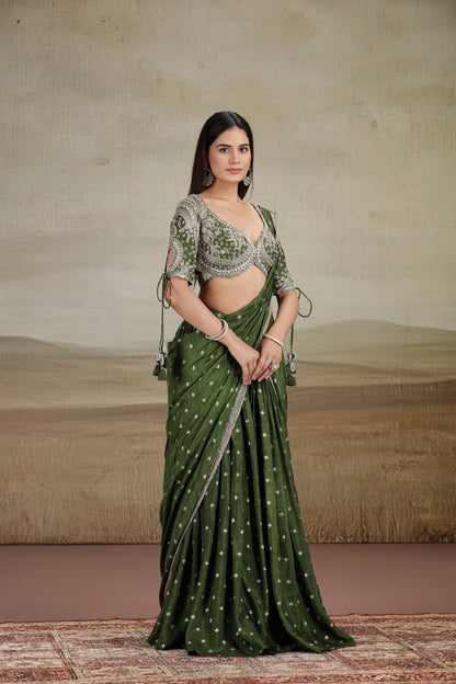 Emerald Green Saree with Traditional Embroidered Blouse