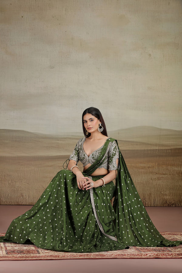 Emerald Green Saree with Traditional Embroidered Blouse
