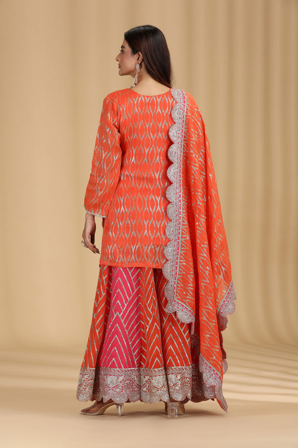 Orange Georgette Suit Set with Sequins & Zari Work