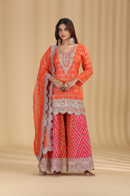Orange Georgette Suit Set with Sequins & Zari Work