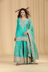 Green Organza Outfit with Mirror & Zari Work