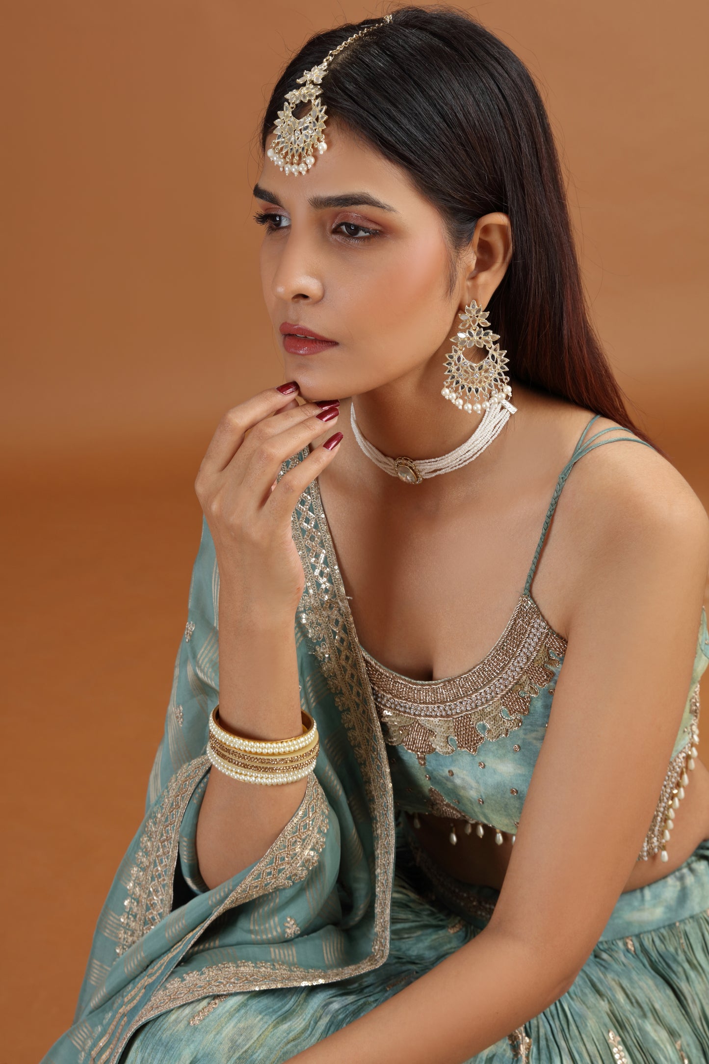 Green Tissue Lehenga Set with Organza Dupatta & Zari Zardosi Work