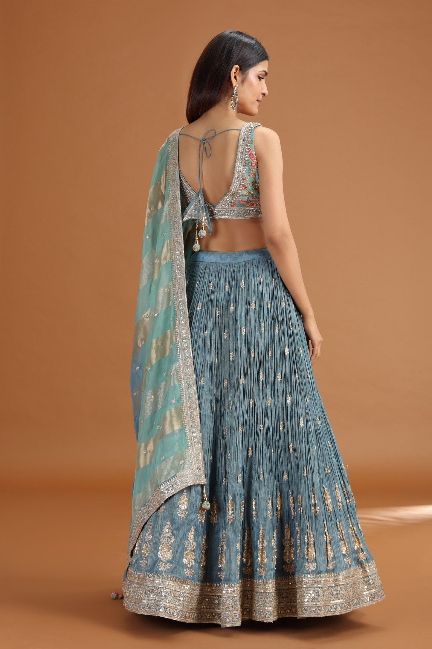 Blue Tissue Lehenga Set with Organza Dupatta & Zari Zardosi Work
