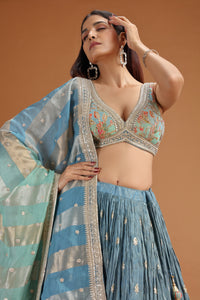Blue Tissue Lehenga Set with Organza Dupatta & Zari Zardosi Work
