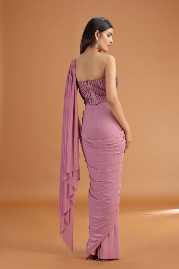 Onion Pink Lycra Saree with Organza Blouse & Delicate Stone Work