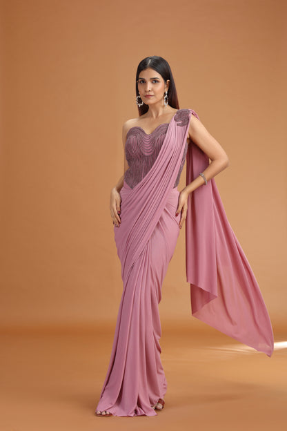 Onion Pink Lycra Saree with Organza Blouse & Delicate Stone Work