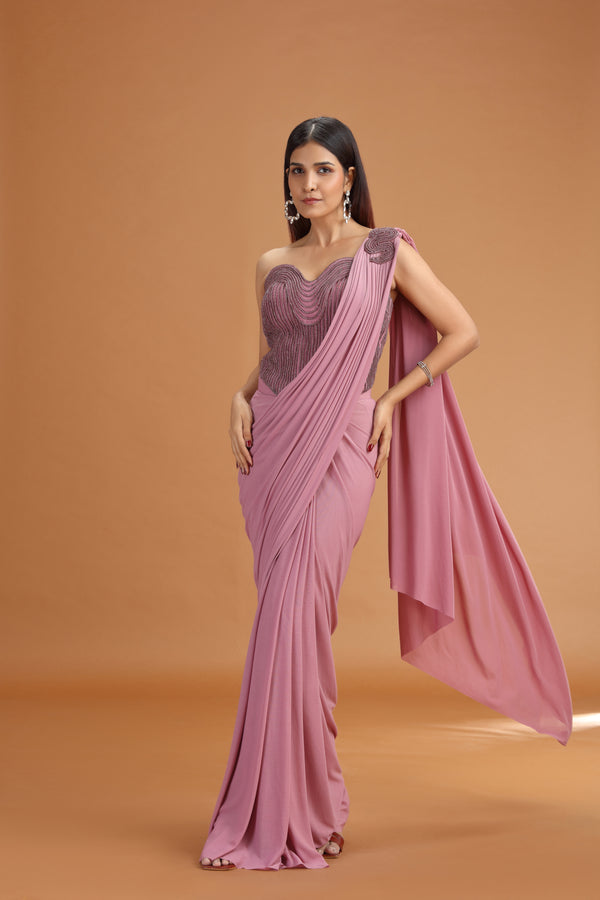Onion Pink Lycra Saree with Organza Blouse & Delicate Stone Work