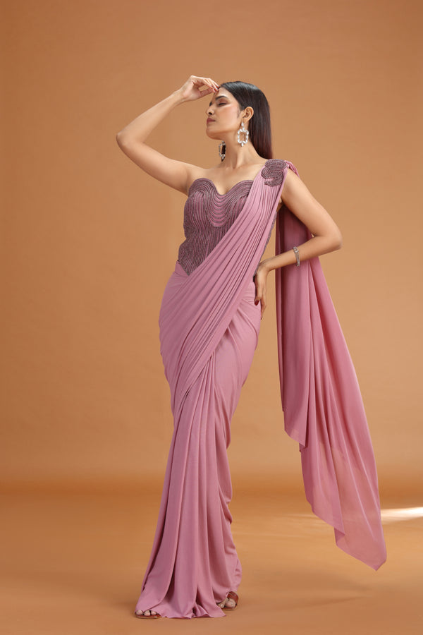 Onion Pink Lycra Saree with Organza Blouse & Delicate Stone Work
