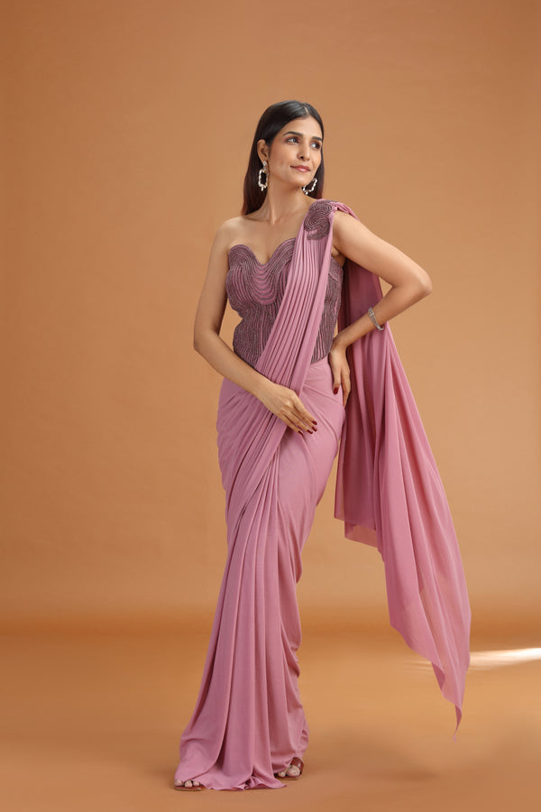 Onion Pink Lycra Saree with Organza Blouse & Delicate Stone Work