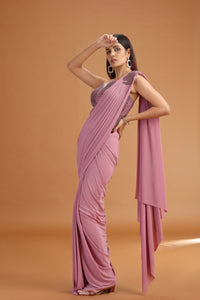 Onion Pink Lycra Saree with Organza Blouse & Delicate Stone Work