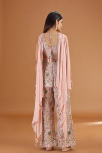 Onion Pink Georgette Suit Set with Mirror, Moti & Resham Work