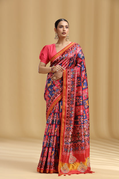 Multi-Coloured Chanderi Saree with Sequins, French Knots & Stone Work (Unstitched)