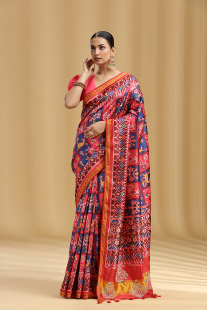 Multi-Coloured Chanderi Saree with Sequins, French Knots & Stone Work (Unstitched)
