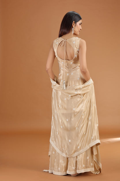 Beige Crepe Suit Set with Sequins, Thread & Cutdana Work