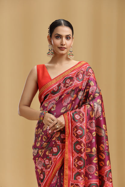 Purple Patola Silk Saree with Sequins & Stone Work (Unstitched)