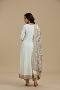 Ivory Dola Silk Suit Set with Thread Work, Swarovski & Zari Work