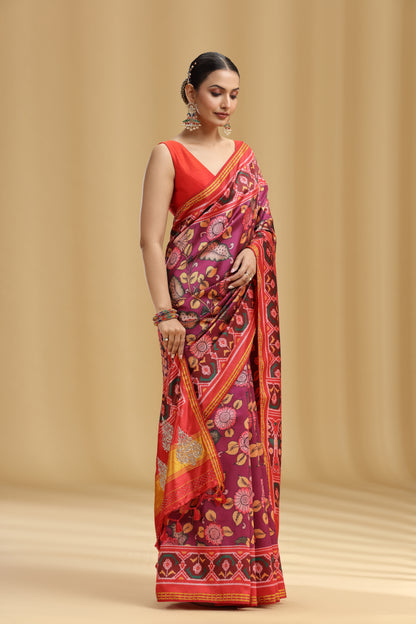 Purple Patola Silk Saree with Sequins & Stone Work (Unstitched)