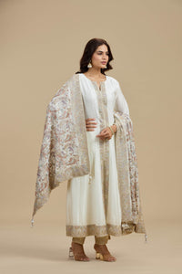 Ivory Dola Silk Suit Set with Thread Work, Swarovski & Zari Work