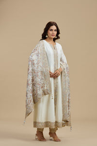 Ivory Dola Silk Suit Set with Thread Work, Swarovski & Zari Work
