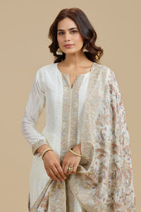 Ivory Dola Silk Suit Set with Thread Work, Swarovski & Zari Work