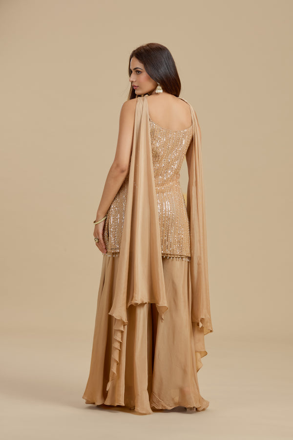 Gold Net Suit Set with Sequins & Cutdana Work