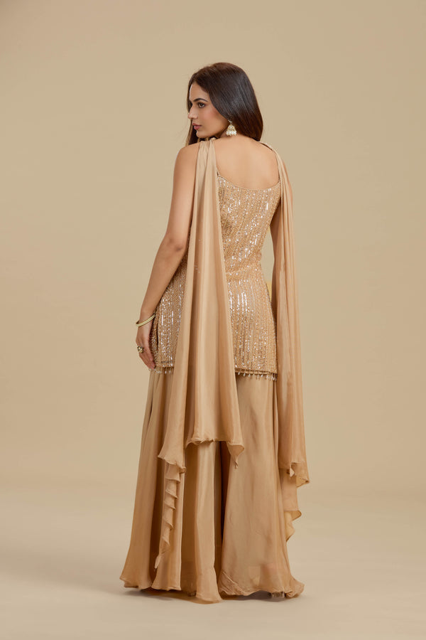 Gold Net Suit Set with Sequins & Cutdana Work