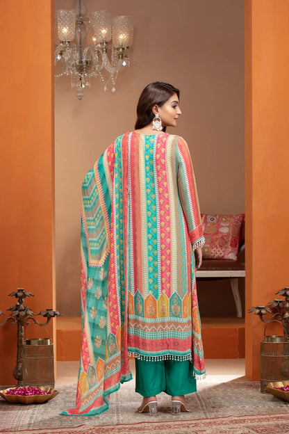 Green Chinnon Kurta Set with Sequin and Stone Embellishments