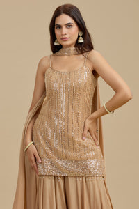 Gold Net Suit Set with Sequins & Cutdana Work