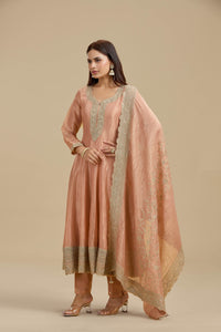 Peach Tissue Organza Suit Set with Sequins, Stone & Zari Work