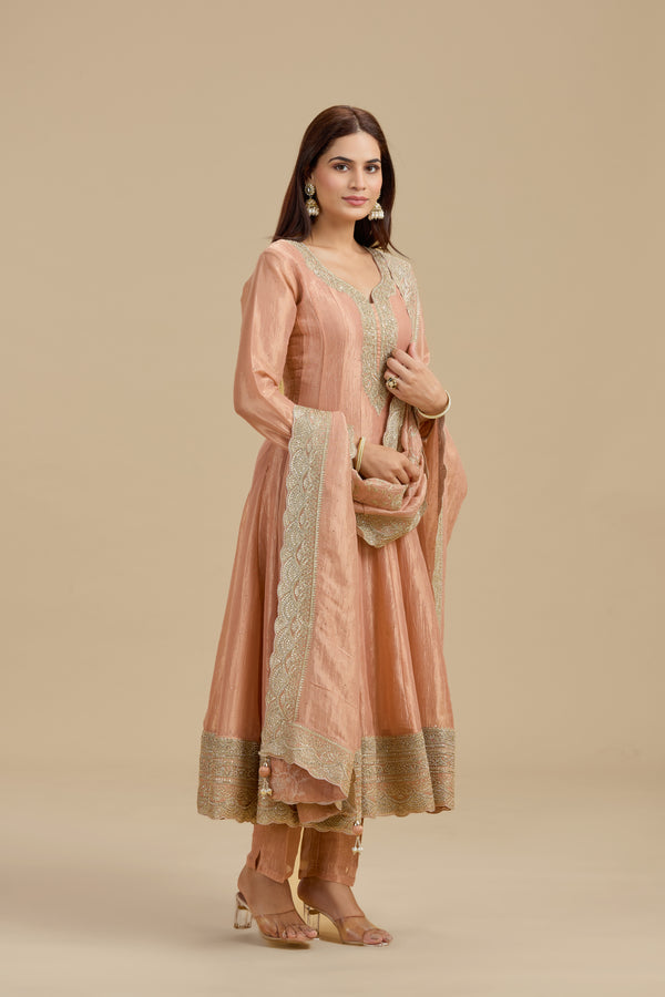 Peach Tissue Organza Suit Set with Sequins, Stone & Zari Work