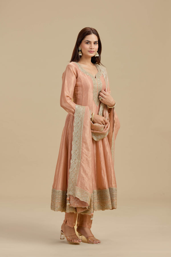 Peach Tissue Organza Suit Set with Sequins, Stone & Zari Work