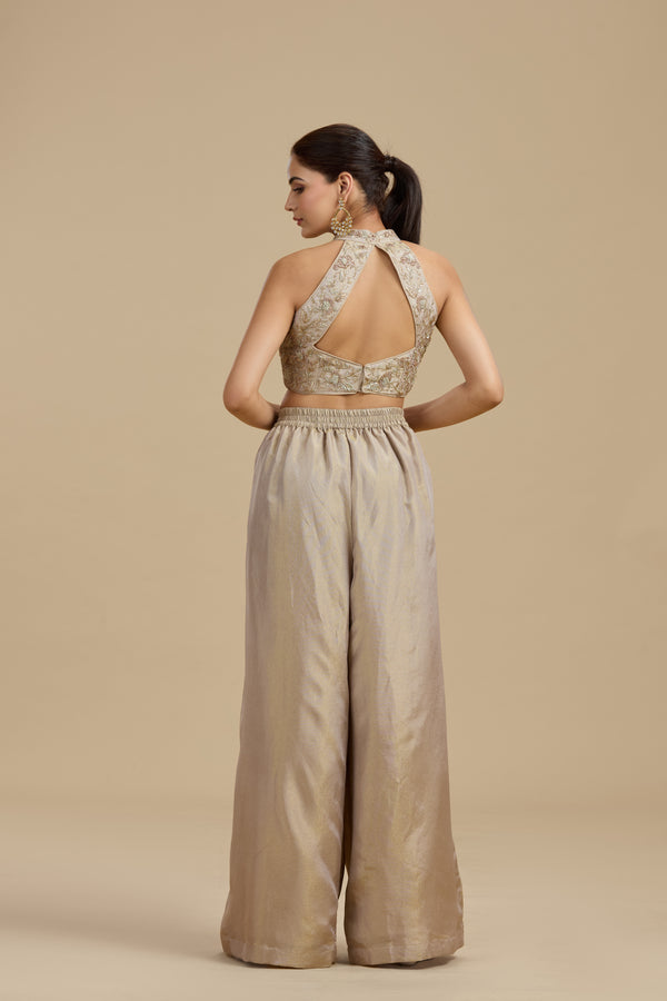 Bronze Gold Tissue Suit Set with Cutdana, Zari & Zardosi Work