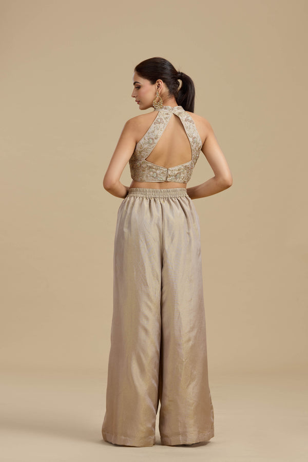 Bronze Gold Tissue Suit Set with Cutdana, Zari & Zardosi Work