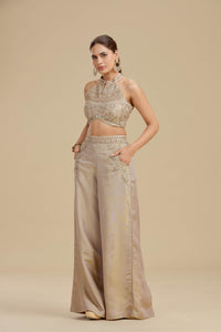 Bronze Gold Tissue Suit Set with Cutdana, Zari & Zardosi Work