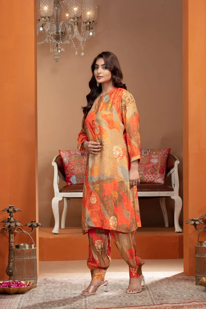Multicolor Crepe Kurta Set with Pearl Accents and Artistic Prints