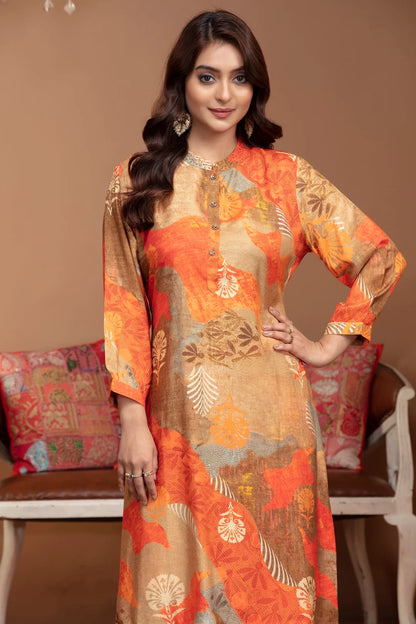 Multicolor Crepe Kurta Set with Pearl Accents and Artistic Prints