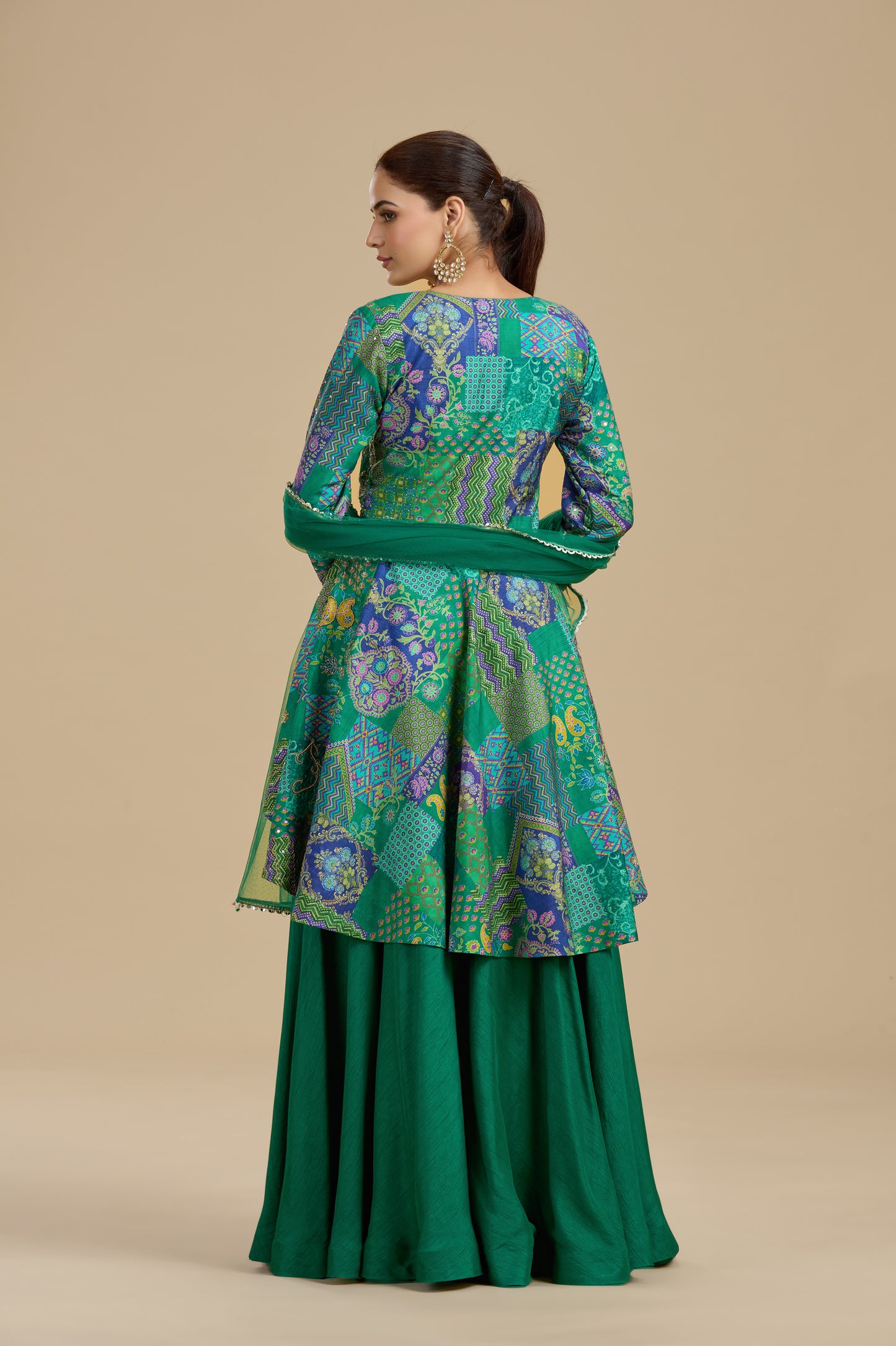 Green Raw Silk Suit Set with Abla, Zardosi & Hand Embellished Work