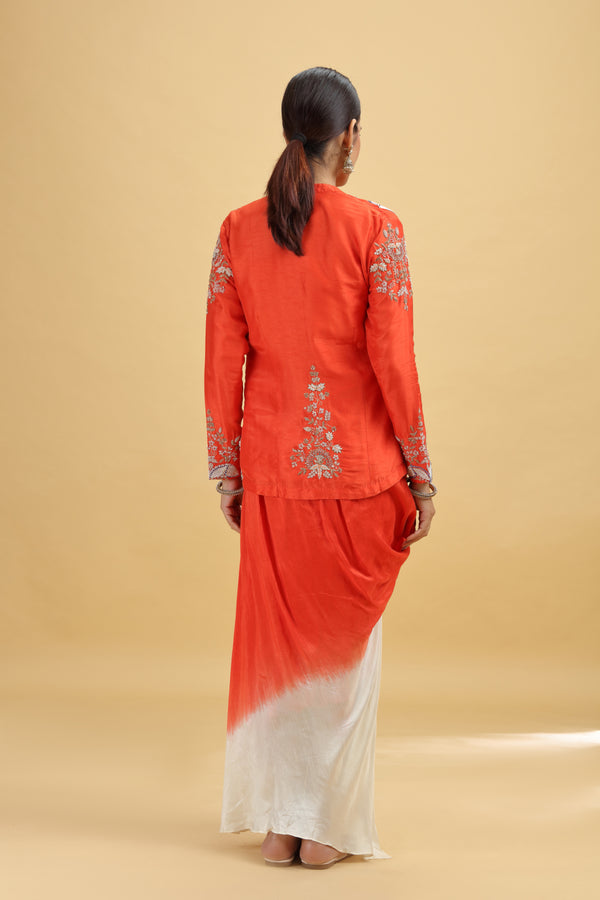 Rust Dola Silk Suit Set with Moti, Thread Work & Zardosi