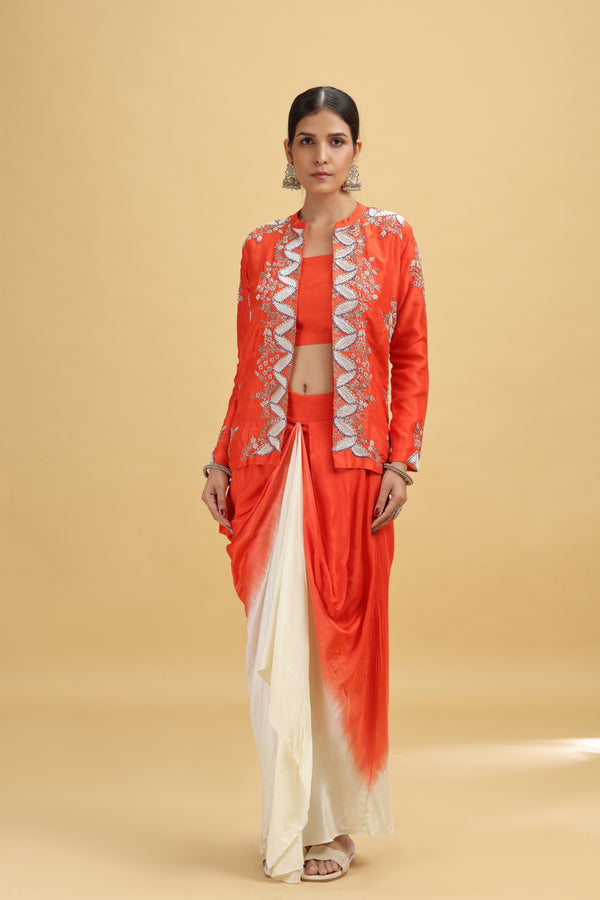 Rust Dola Silk Suit Set with Moti, Thread Work & Zardosi