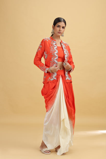 Rust Dola Silk Suit Set with Moti, Thread Work & Zardosi