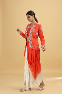 Woman wearing a red rust dola salwar suit 