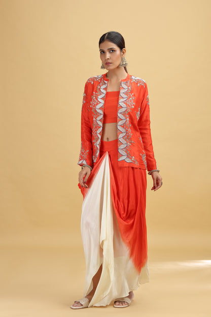 Rust Dola Silk Suit Set with Moti, Thread Work & Zardosi