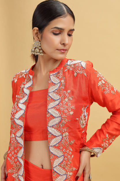 Rust Dola Silk Suit Set with Moti, Thread Work & Zardosi