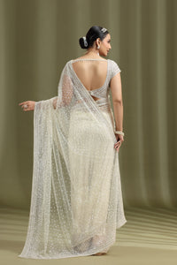 ivory net saree back pose