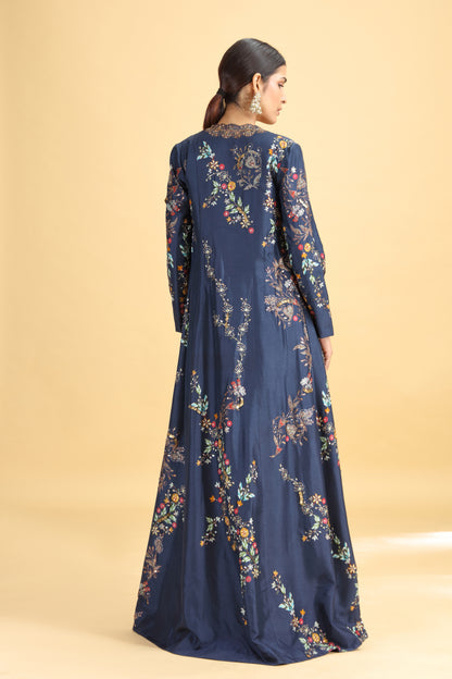 Navy Blue Dola Silk Suit Set with Abla, Moti & Sequins