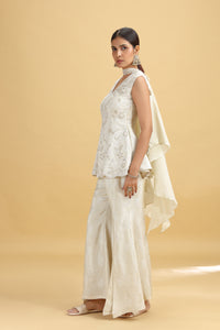 Pista Green Tissue Suit Set with Moti, Sequins & Stone Work