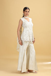 Pista Green Tissue Suit Set with Moti, Sequins & Stone Work