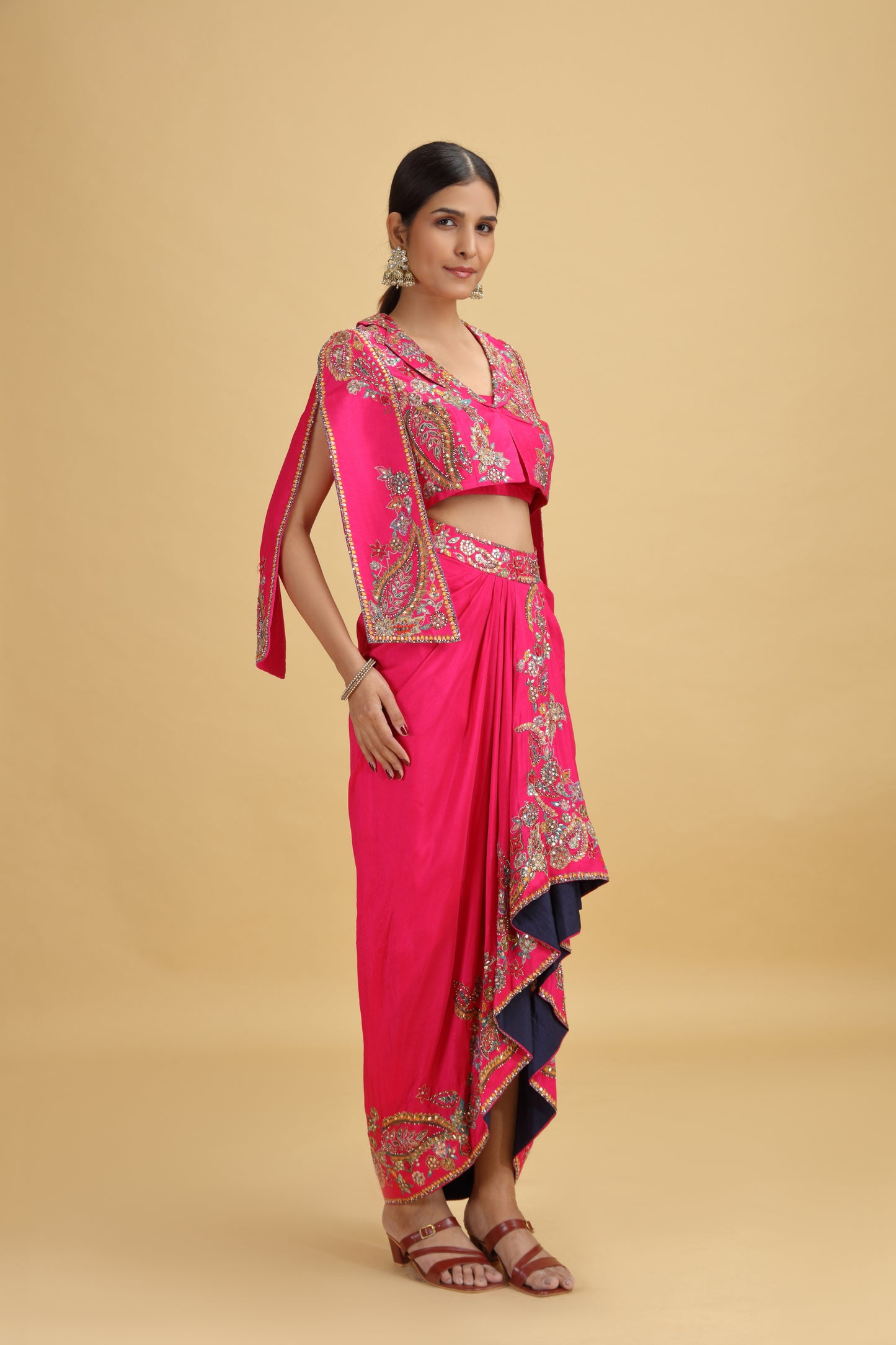 Pink Dola Silk Suit Set with Abla, Moti & Resham Work