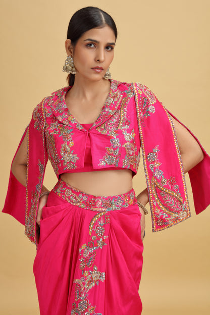 Pink Dola Silk Suit Set with Abla, Moti & Resham Work