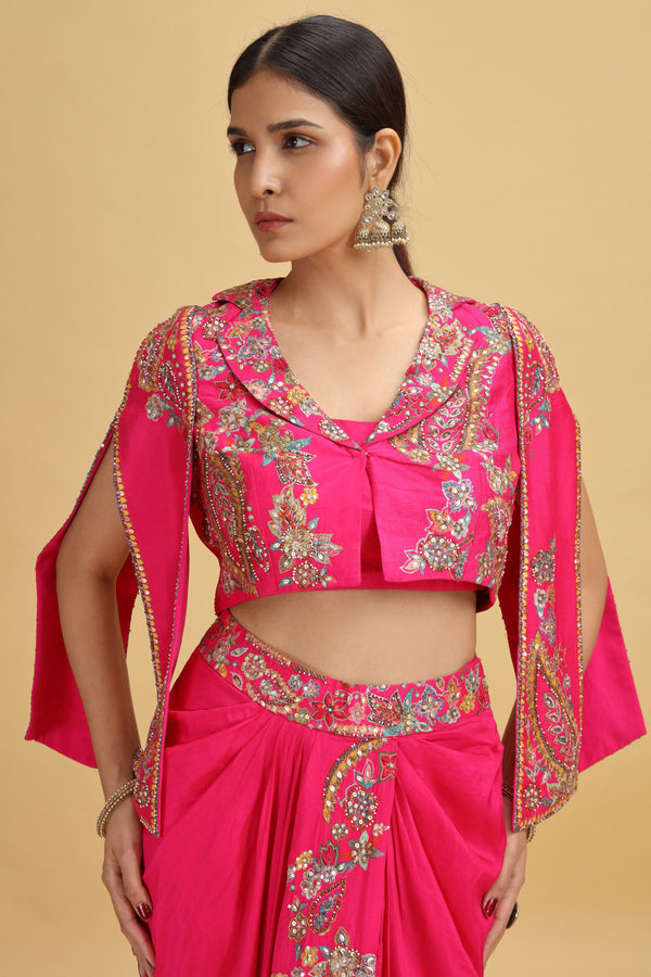 Pink Dola Silk Suit Set with Abla, Moti & Resham Work